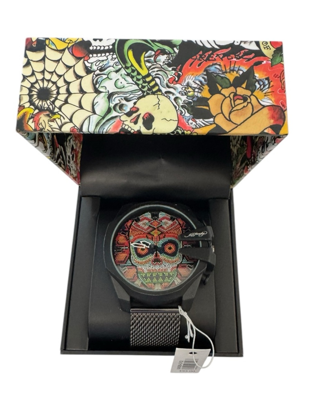 Ed Hardy Black Watch with Multicolor Tattoo Art